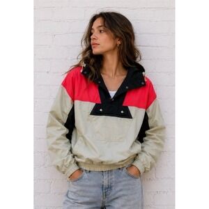 Vintage 90s Windbreaker Beige Orange Black Windbreaker Jacket Lined Size XLarge